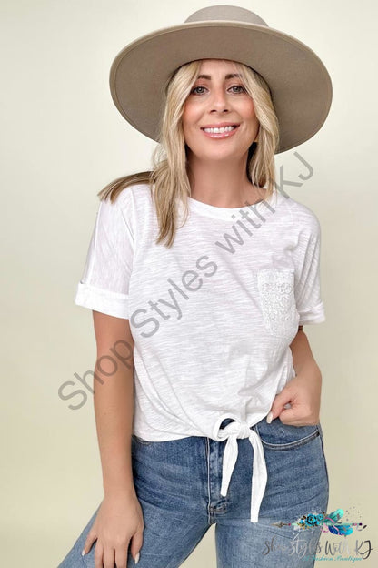 Gigio Cropped T-Shirt With Sequin Pocket And Tie Front White / S Blouses