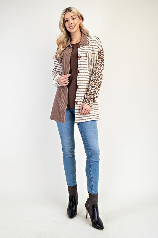 Leopard Contrast Button Up Shacket