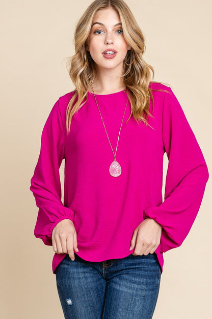 Textured Balloon Sleeve Top