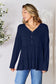 Half Button Long Sleeve Ruffle Hem Blouse - 7 Colors