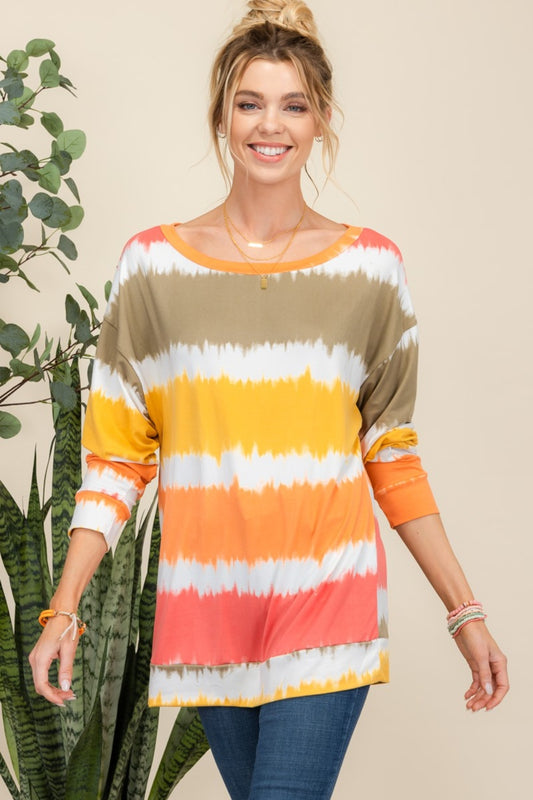 Autumn Sunset Striped Long Sleeve T-Shirt