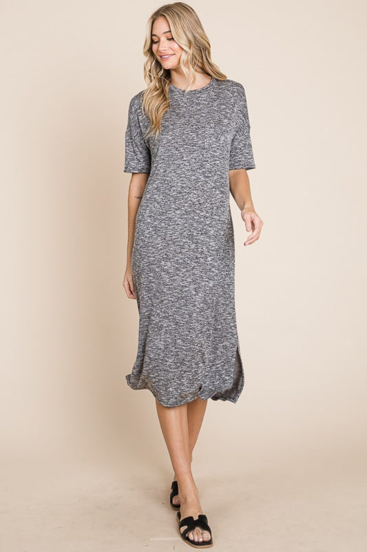 Round Neck Midi Dress with Slit