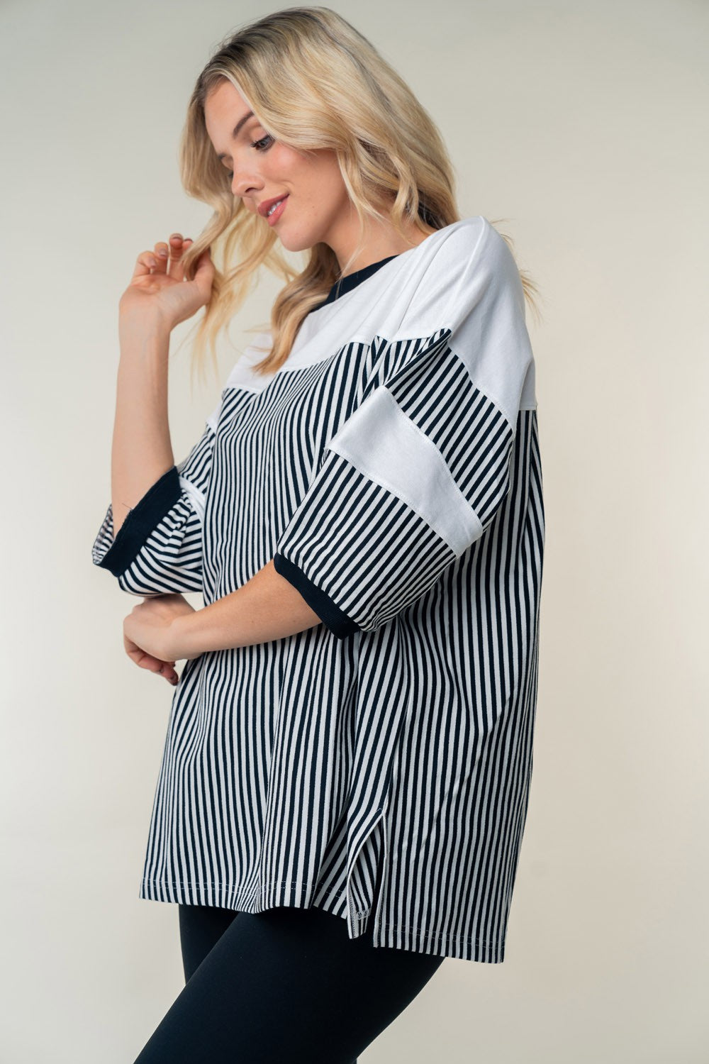 Striped Contrast Round Neck Top