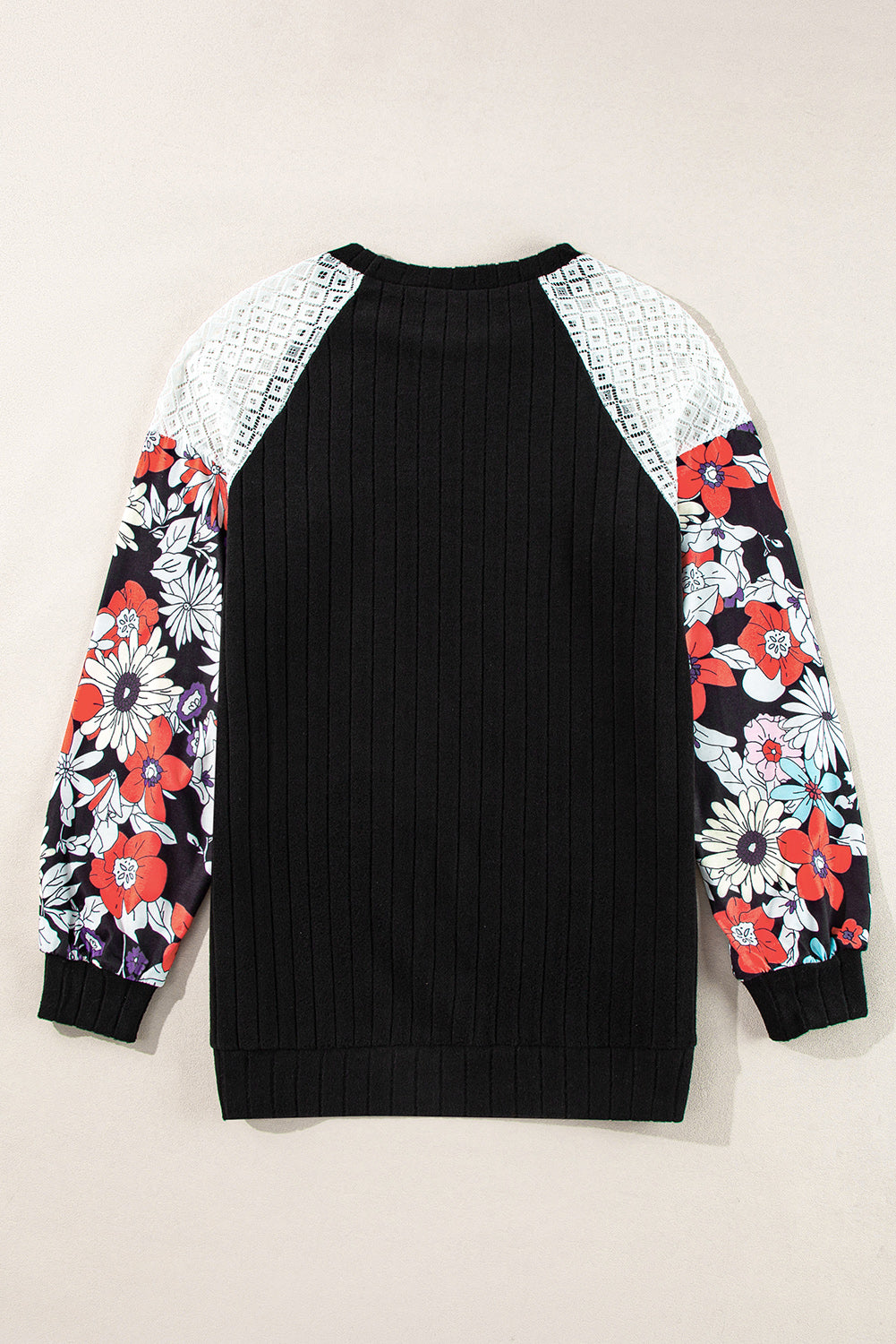 Ribbed Floral Sleeve Top - 3 Colors