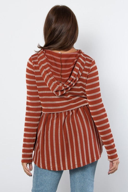 Drawstring Striped Babydoll Hoodie