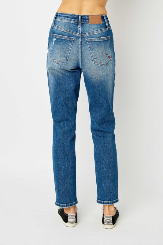 Judy Blue Queen of Hearts Distressed High Waist Boyfriend Jeans