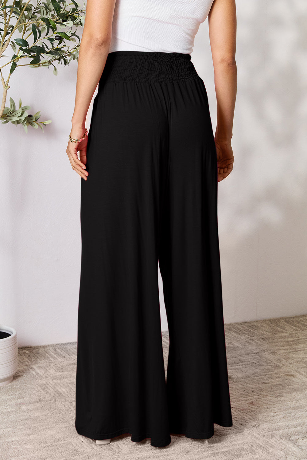 Smocked Wide Waistband Wide Leg Pants - 5 colors