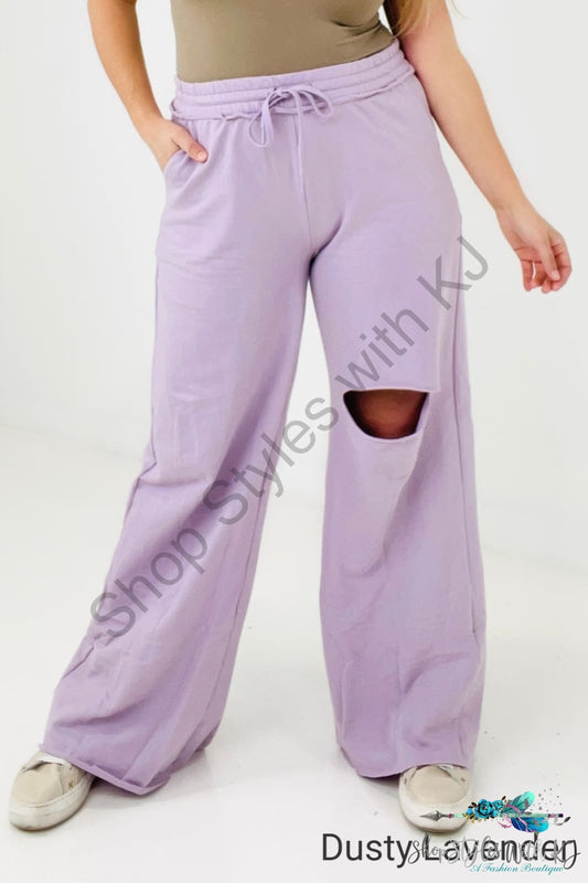 Distressed Knee French Terry Sweats With Pockets Pants