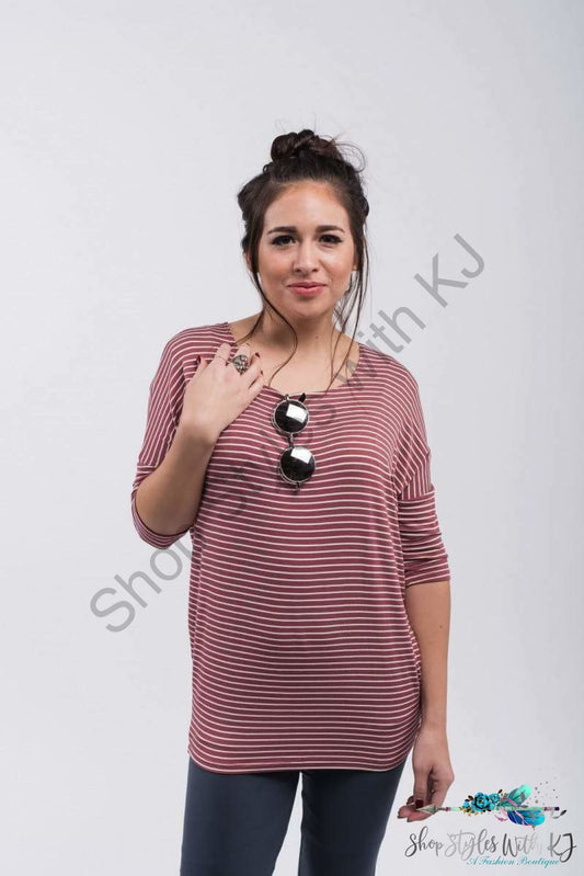 Dolman Tunic Rose And Ivory Stripe Shirts & Tops