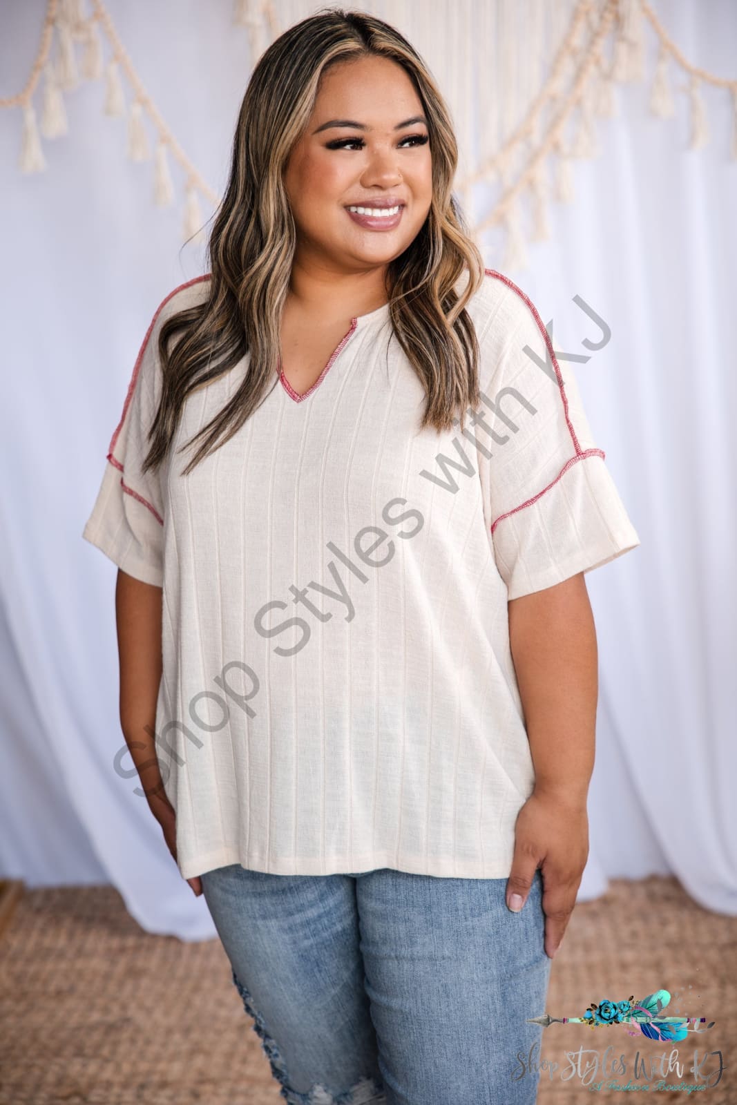 Double Header - Short Sleeve Top, inspired baseball shirt, oatmeal flowy top, relaxed fit top
