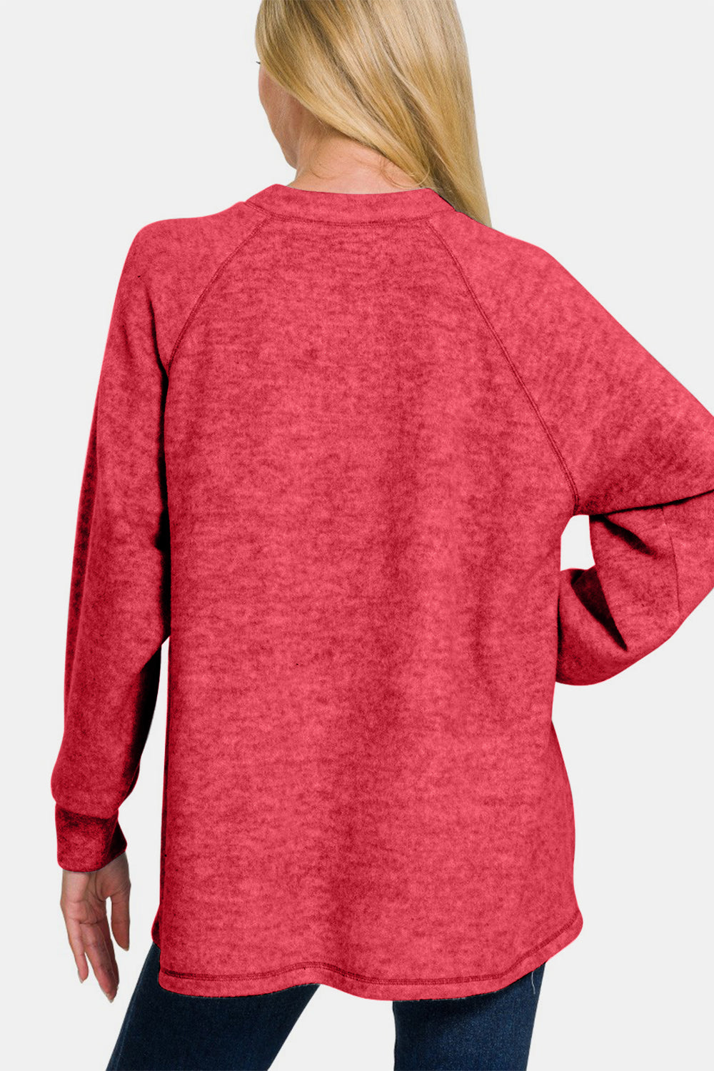 Brushed Melange Hacci High-Low Sweater - Strawberry