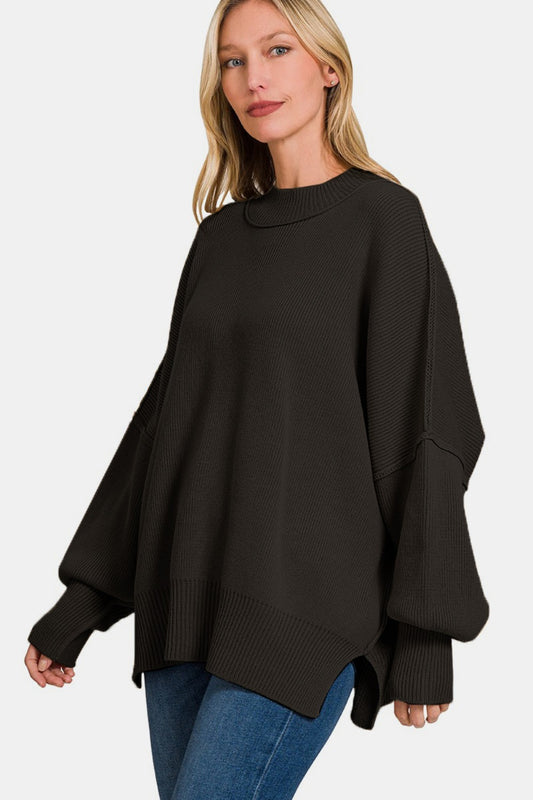 Side Sit Oversize Sweater - Black