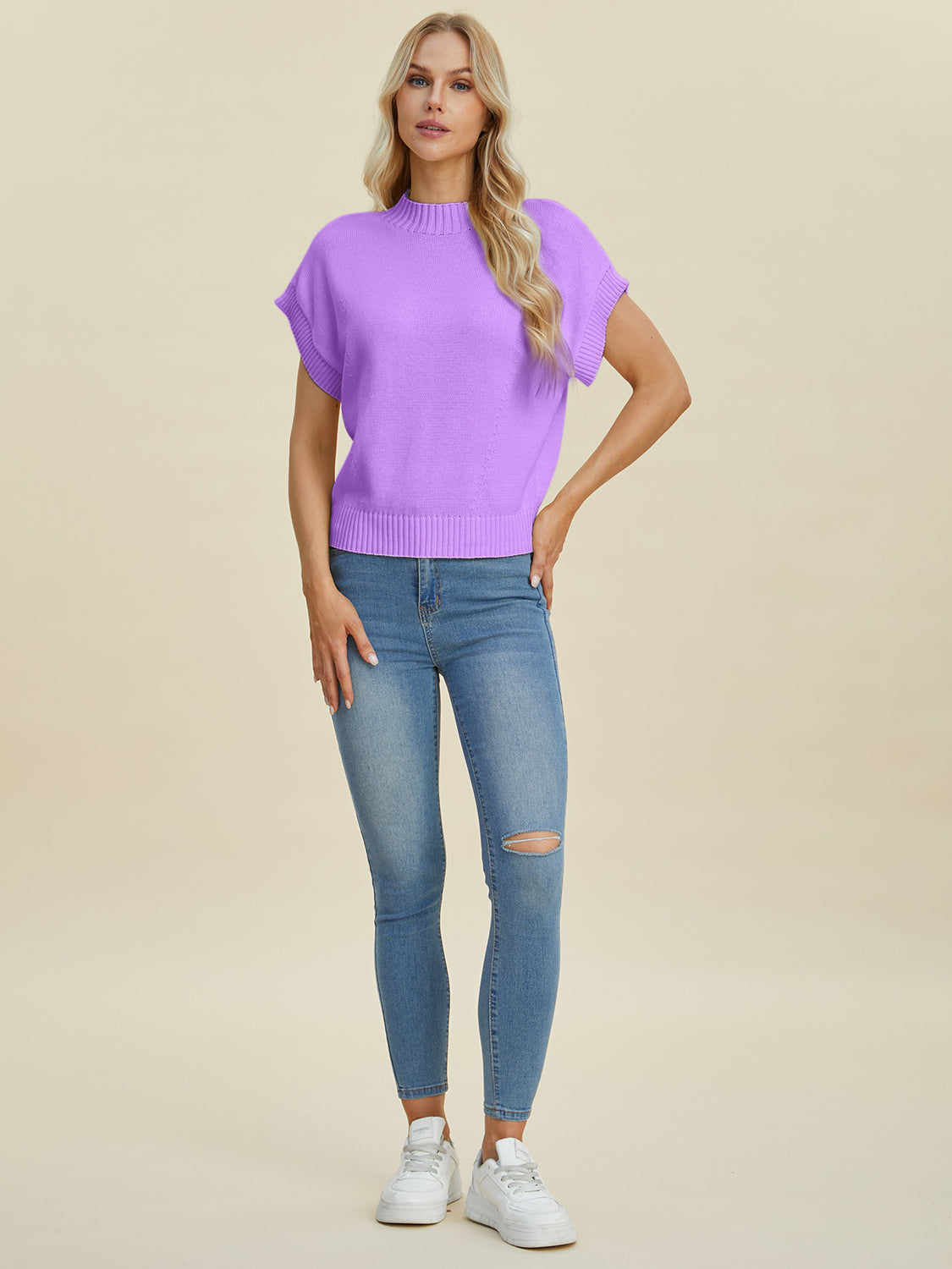 Mock Neck Short Sleeve Sweater - 4 Colors