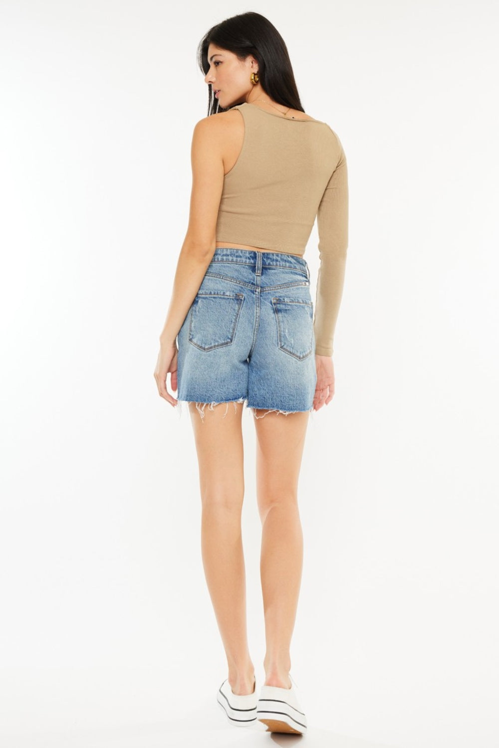 Kancan Raw Hem High Waist Denim Shorts