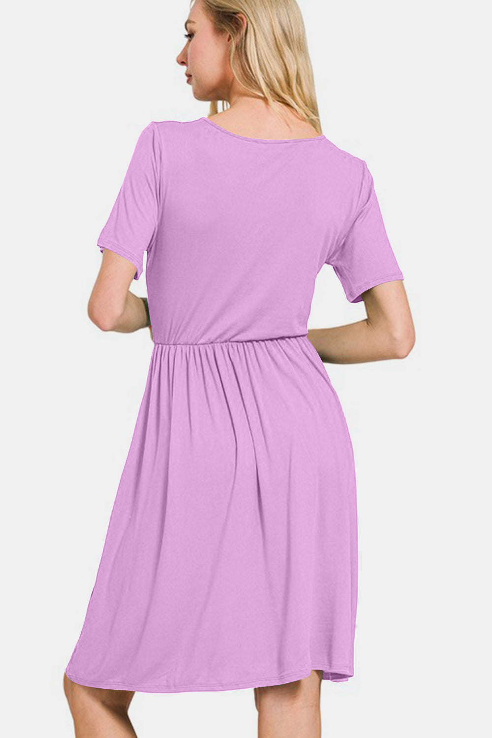 Surplice Short Sleeve Brushed DTY Dress - Pink Purple