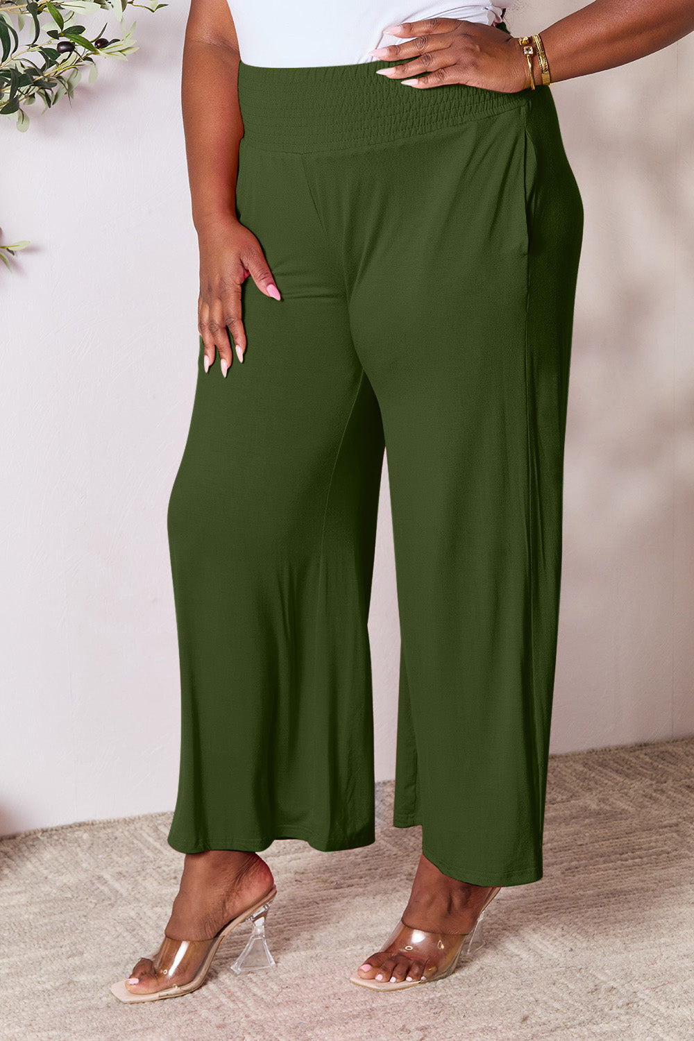 Smocked Wide Waistband Wide Leg Pants - 5 colors