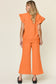 Texture Ruffle Short Sleeve Top and Drawstring Wide Leg Pants Set - 11 Colors