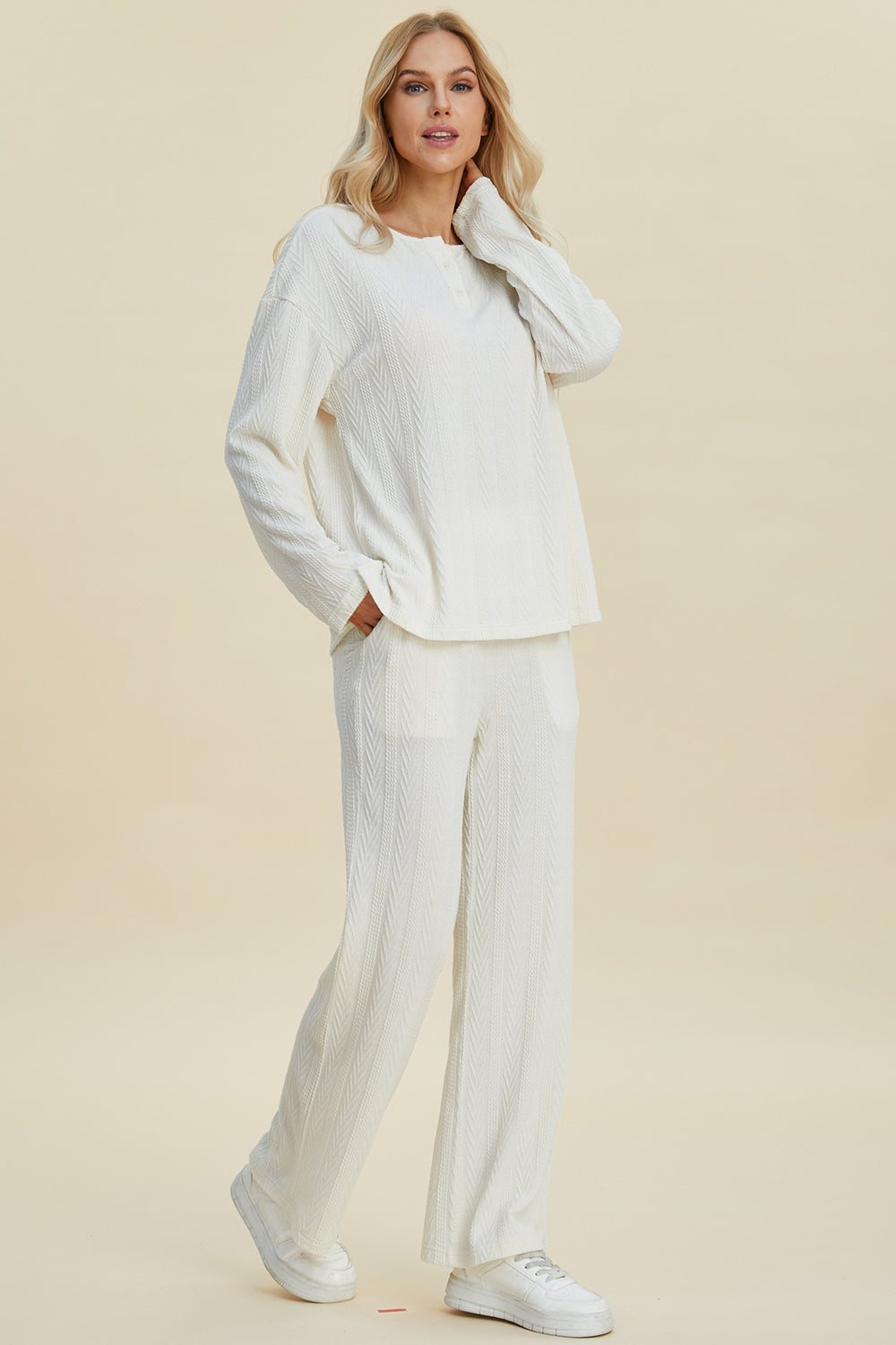 Cable-Knit Long Sleeve Top and Pants Set - 3 Colors