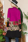 Magenta Floral Color Block Open Front Cardigan