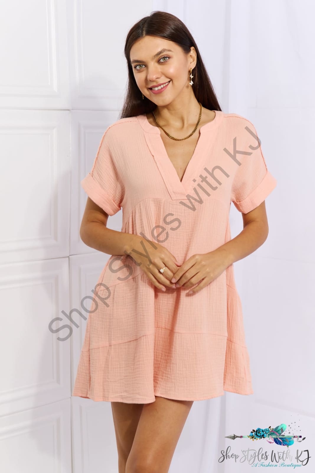 Heyson Easy Going Full Size Gauze Tiered Ruffle Mini Dress