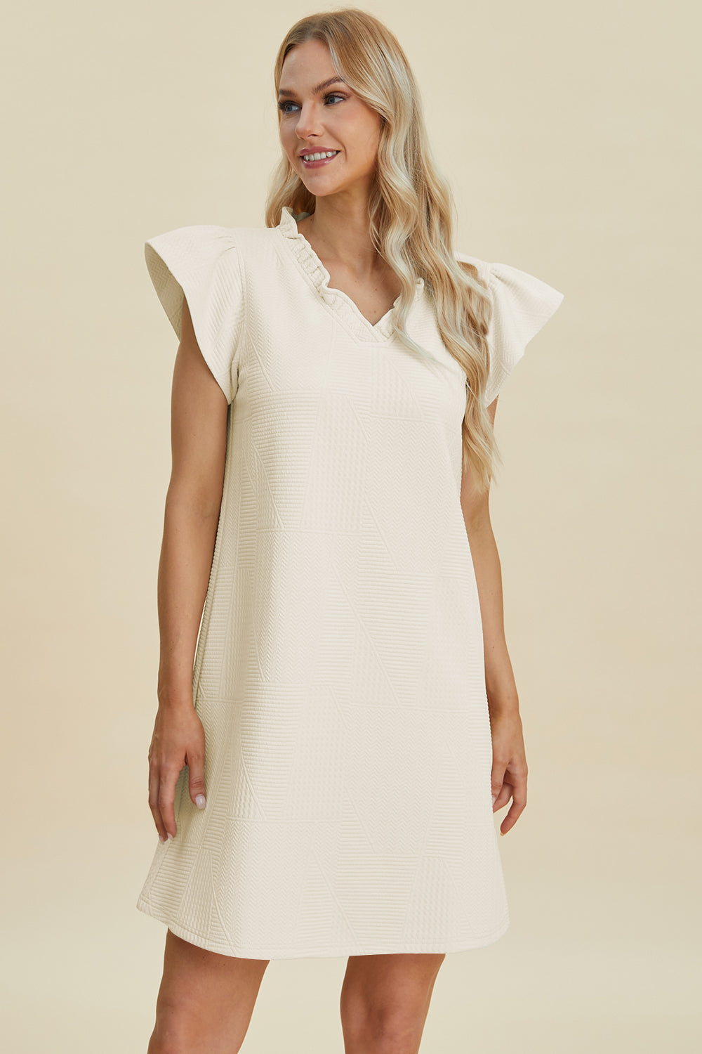 Ruffled V-Neck Cap Sleeve Dress - 5 Colors