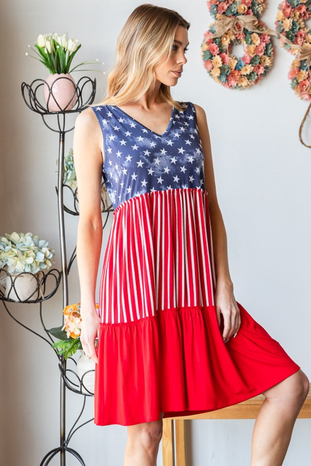 US Flag Theme Contrast Tank Dress