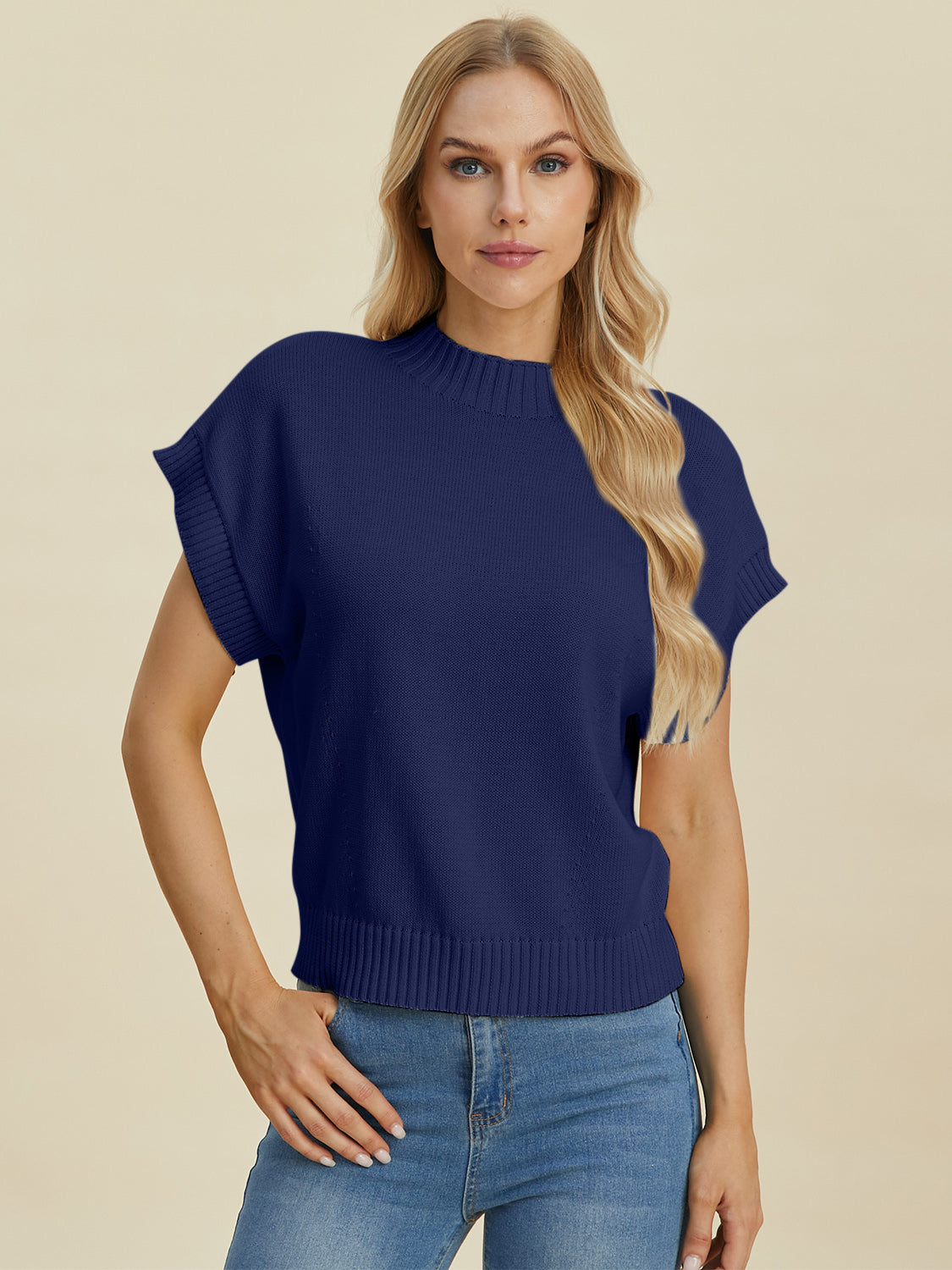 Mock Neck Short Sleeve Sweater - 4 Colors