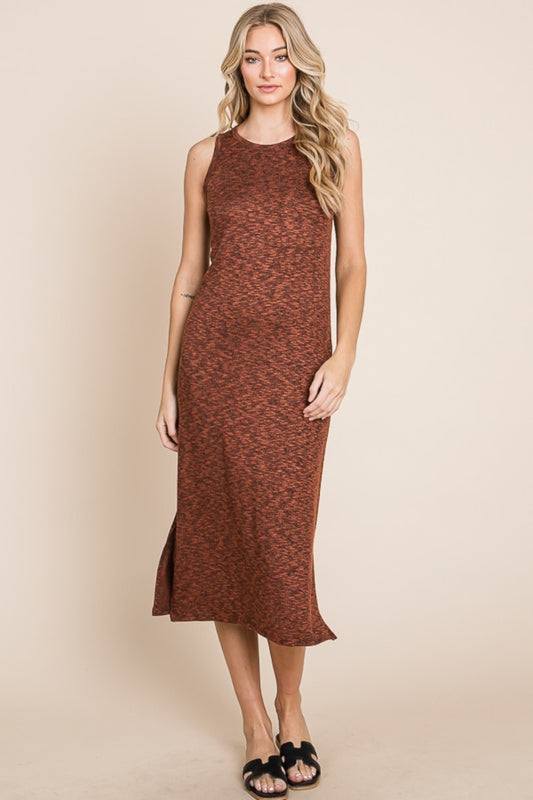 Round Neck Sleeveless Midi Dress with Slit