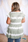 Electric Sage Tiered Top, sage and white tie dye short sleeve top, round neck, flutter sleeves and a tiered hem