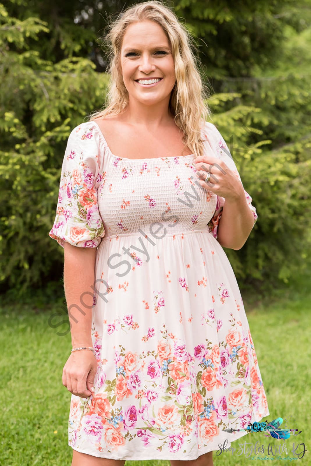 Elegant And Sweet Floral Dress White Birch