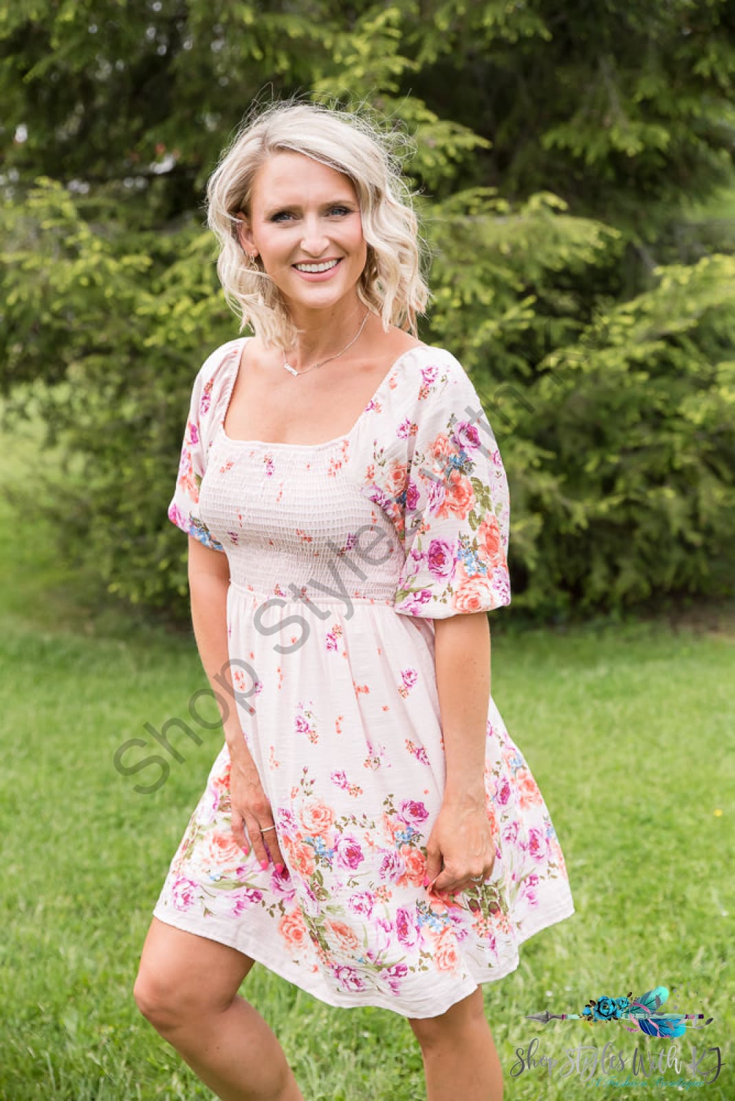 Elegant And Sweet Floral Dress White Birch