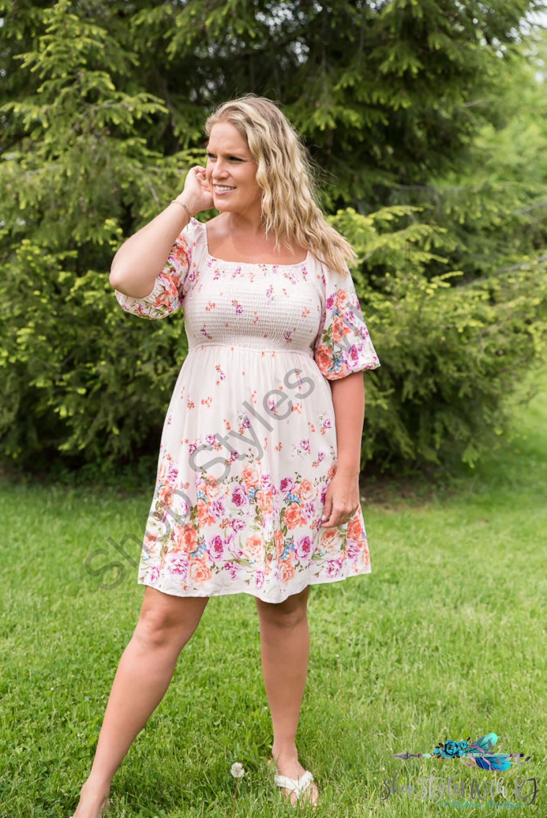 Elegant And Sweet Floral Dress White Birch