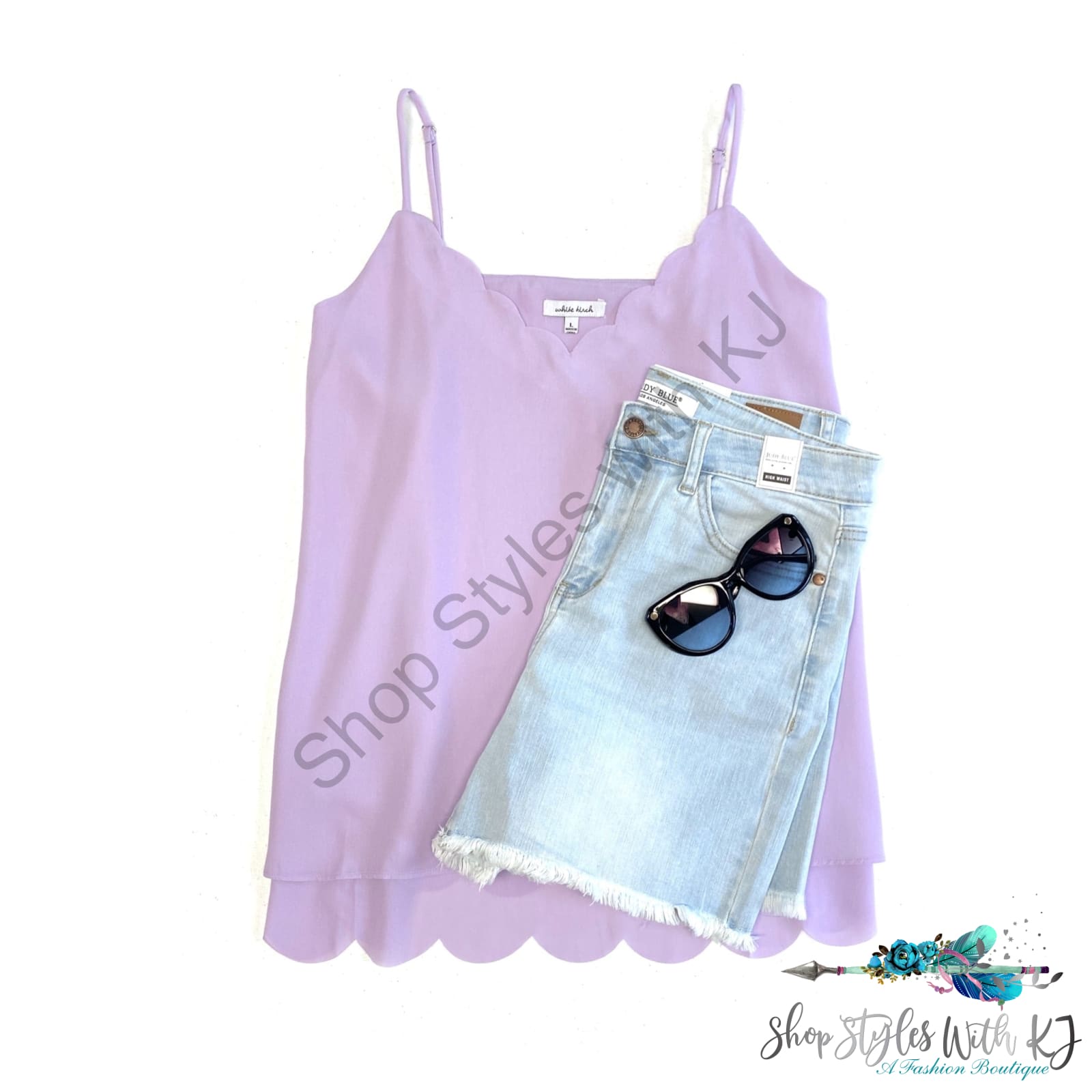 Everyday Scallop Cami In Lavender White Birch