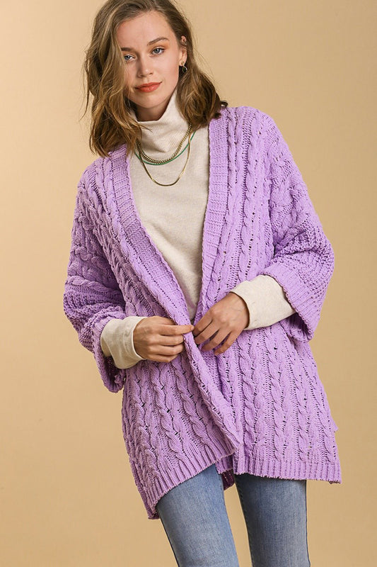 Cable Knit Open Front Long Sleeve Cardigan