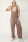 Ribbed Leopard Tied Shoulder Overalls