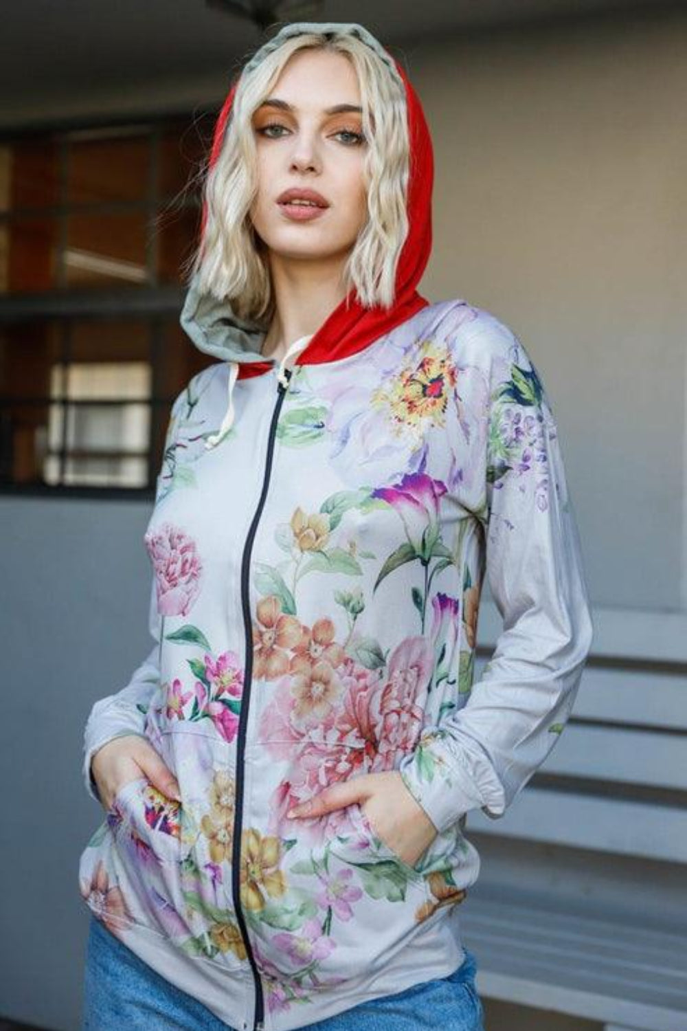 Floral Zip Up Hoodie