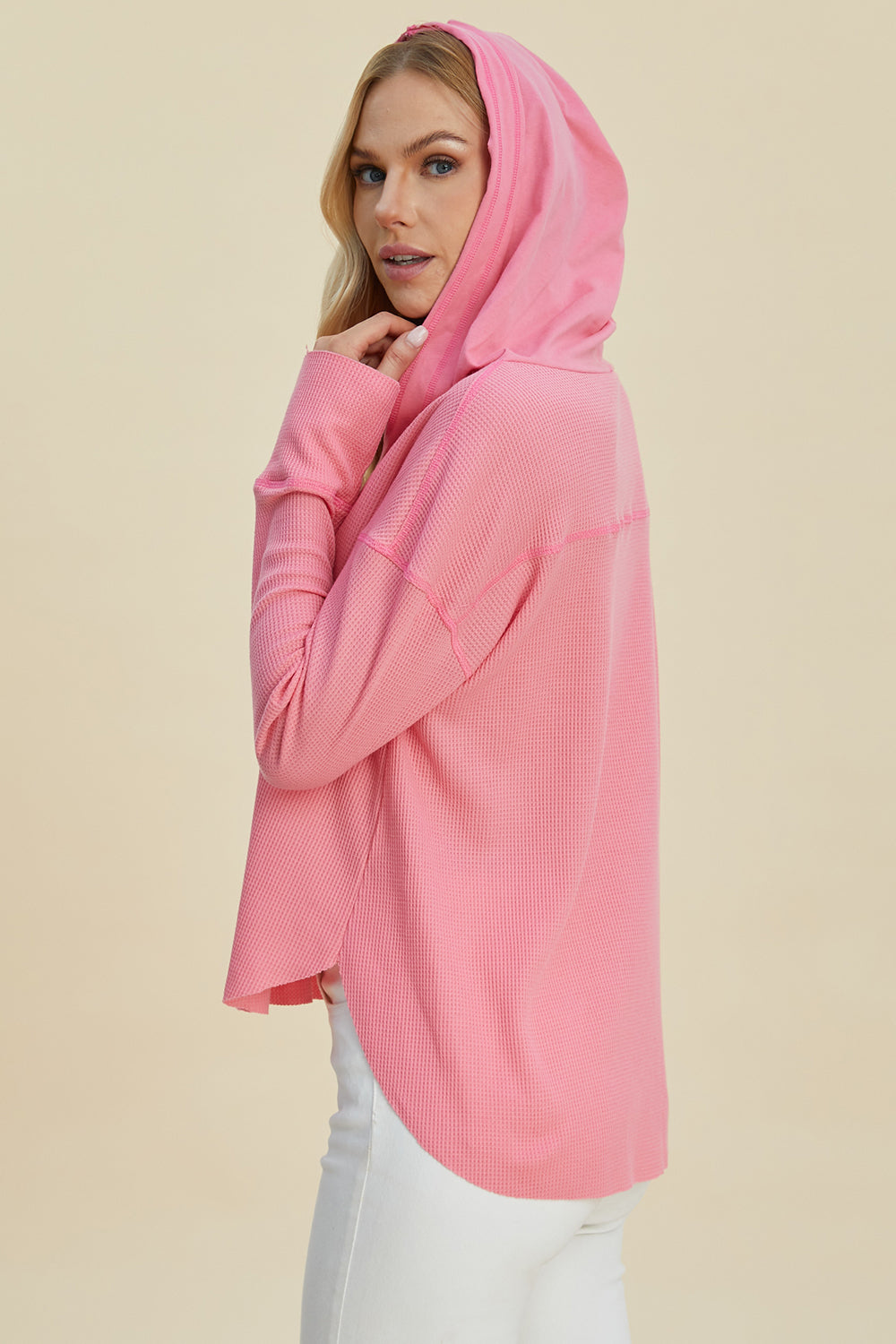 High-Low Dropped Shoulder Long Sleeve Hoodie - 2 Colors