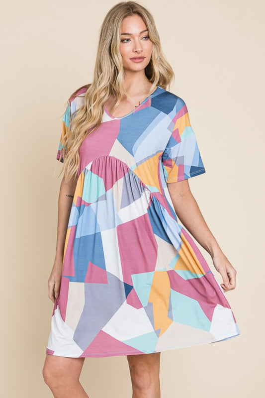 Ruched Color Block Short Sleeve Dress