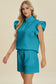 Texture Flounce Sleeve Top and Shorts Set - 5 Colors