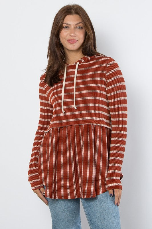 Drawstring Striped Babydoll Hoodie