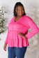 Half Button Long Sleeve Ruffle Hem Blouse - 7 Colors