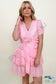 Faux Wrap V-Neck Tie Waist Tiered Mini Dress Pink / Xs Dresses