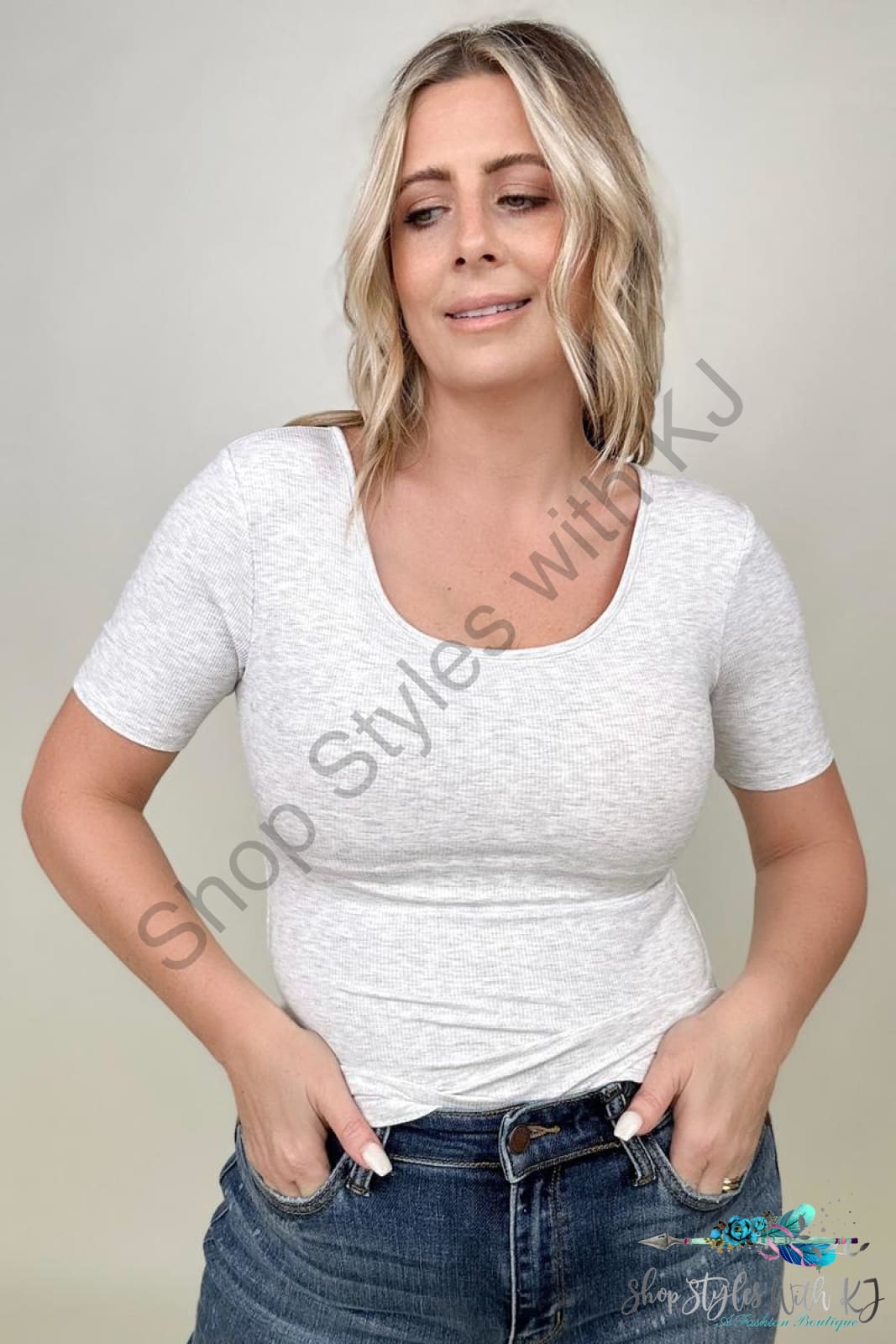 Fawnfit Basic Ribbed Fitted Tee With Built In Bra Heathered Gray / S T-Shirts