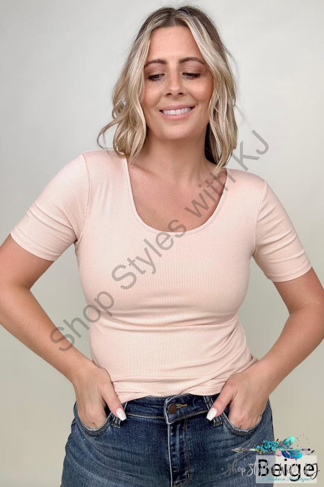 Fawnfit Basic Ribbed Fitted Tee With Built In Bra T-Shirts
