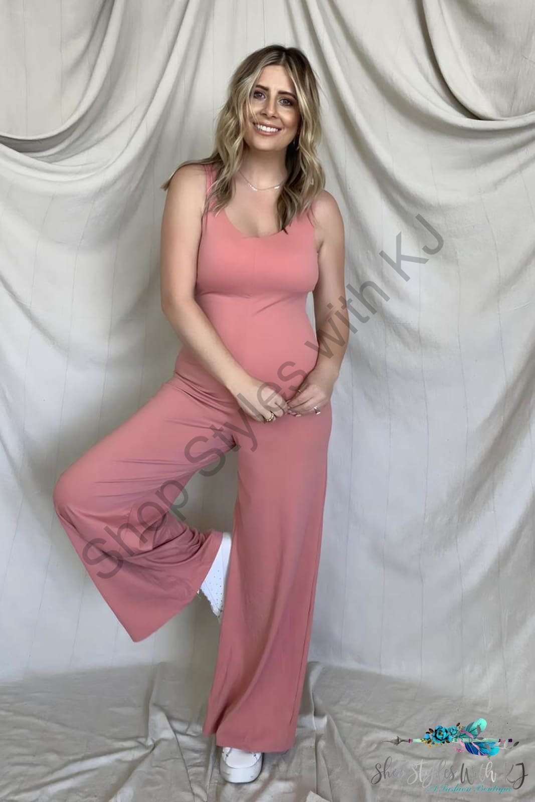 Fawnfit Wide Leg Sleeveless Jumpsuit With Built-In Bra Dusty Rose / S Jumpsuits