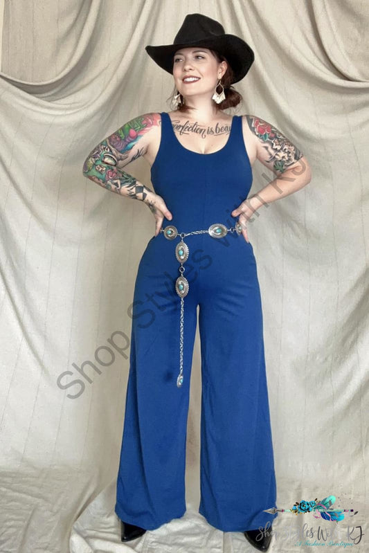 Fawnfit Wide Leg Sleeveless Jumpsuit With Built-In Bra Navy / S Jumpsuits