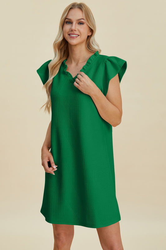 Ruffled V-Neck Cap Sleeve Dress - 5 Colors