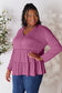Half Button Long Sleeve Ruffle Hem Blouse - 7 Colors