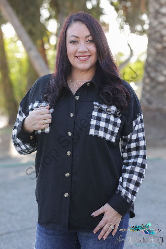 Feeling Fab Button Down Flannel Shacket Kjb