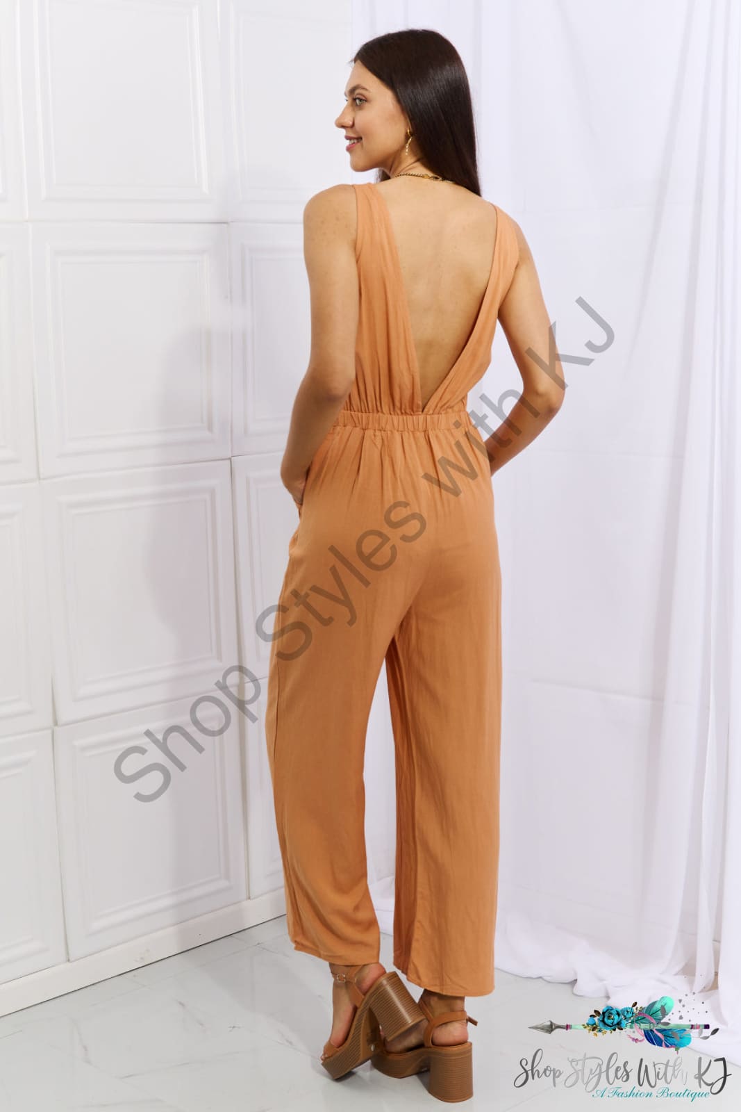 Heyson Feels Right Cut Out Detail Wide Leg Jumpsuit In Sherbet Jumpsuits & Rompers
